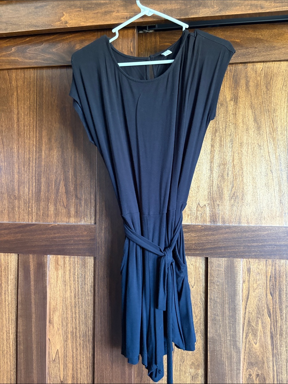 Black Tie-Waist Cap Sleeve romper - Classic Womens romper